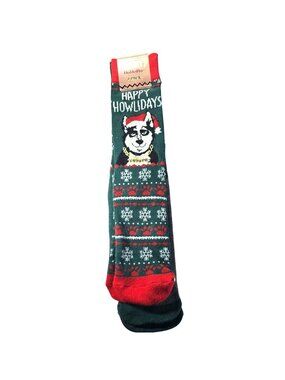 Christmas Dog Socks 2-Pack Crew Fits Men Shoe 6-12.5 Husky Doglover gift